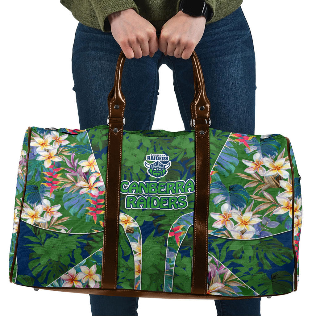 Canberra Raiders Travel Bag Tropical Hibiscus Floral Pattern With Green And Navy Accents