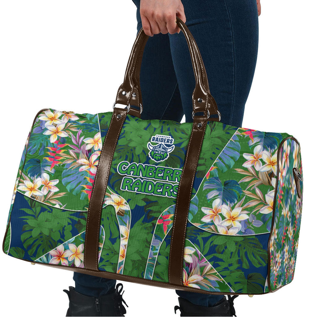 Canberra Raiders Travel Bag Tropical Hibiscus Floral Pattern With Green And Navy Accents
