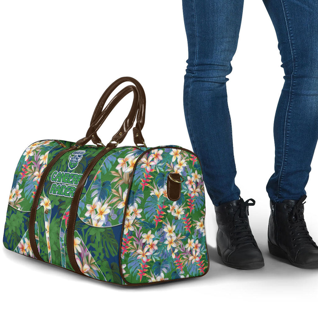 Canberra Raiders Travel Bag Tropical Hibiscus Floral Pattern With Green And Navy Accents