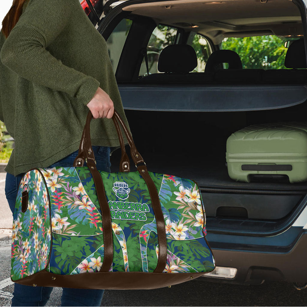 Canberra Raiders Travel Bag Tropical Hibiscus Floral Pattern With Green And Navy Accents