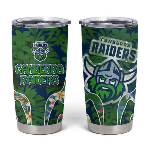 Canberra Raiders Tumbler Cup Tropical Hibiscus Floral Pattern With Green And Navy Accents