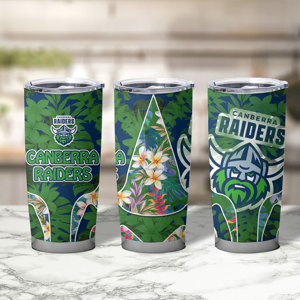 Canberra Raiders Tumbler Cup Tropical Hibiscus Floral Pattern With Green And Navy Accents