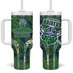 Canberra Raiders Tumbler With Handle Tropical Hibiscus Floral Pattern With Green And Navy Accents