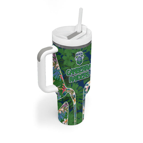 Canberra Raiders Tumbler With Handle Tropical Hibiscus Floral Pattern With Green And Navy Accents