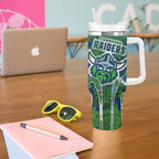 Canberra Raiders Tumbler With Handle Tropical Hibiscus Floral Pattern With Green And Navy Accents