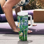 Canberra Raiders Tumbler With Handle Tropical Hibiscus Floral Pattern With Green And Navy Accents