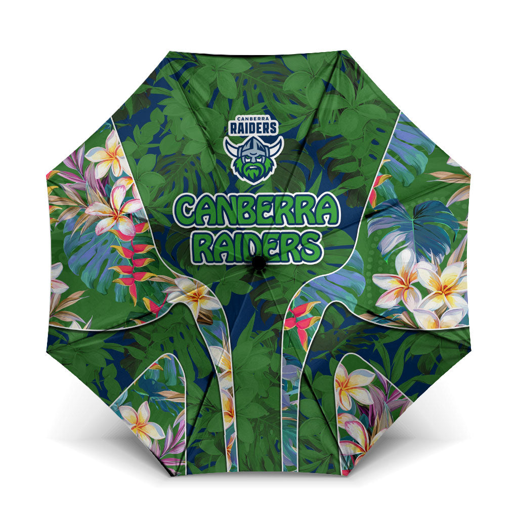 Canberra Raiders Umbrella Tropical Hibiscus Floral Pattern With Green And Navy Accents