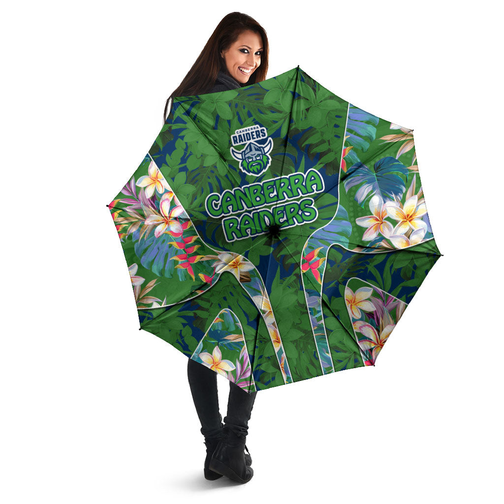 Canberra Raiders Umbrella Tropical Hibiscus Floral Pattern With Green And Navy Accents