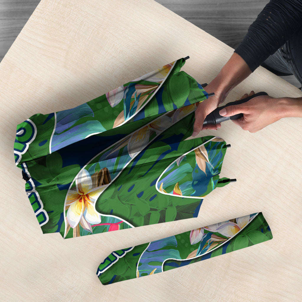 Canberra Raiders Umbrella Tropical Hibiscus Floral Pattern With Green And Navy Accents
