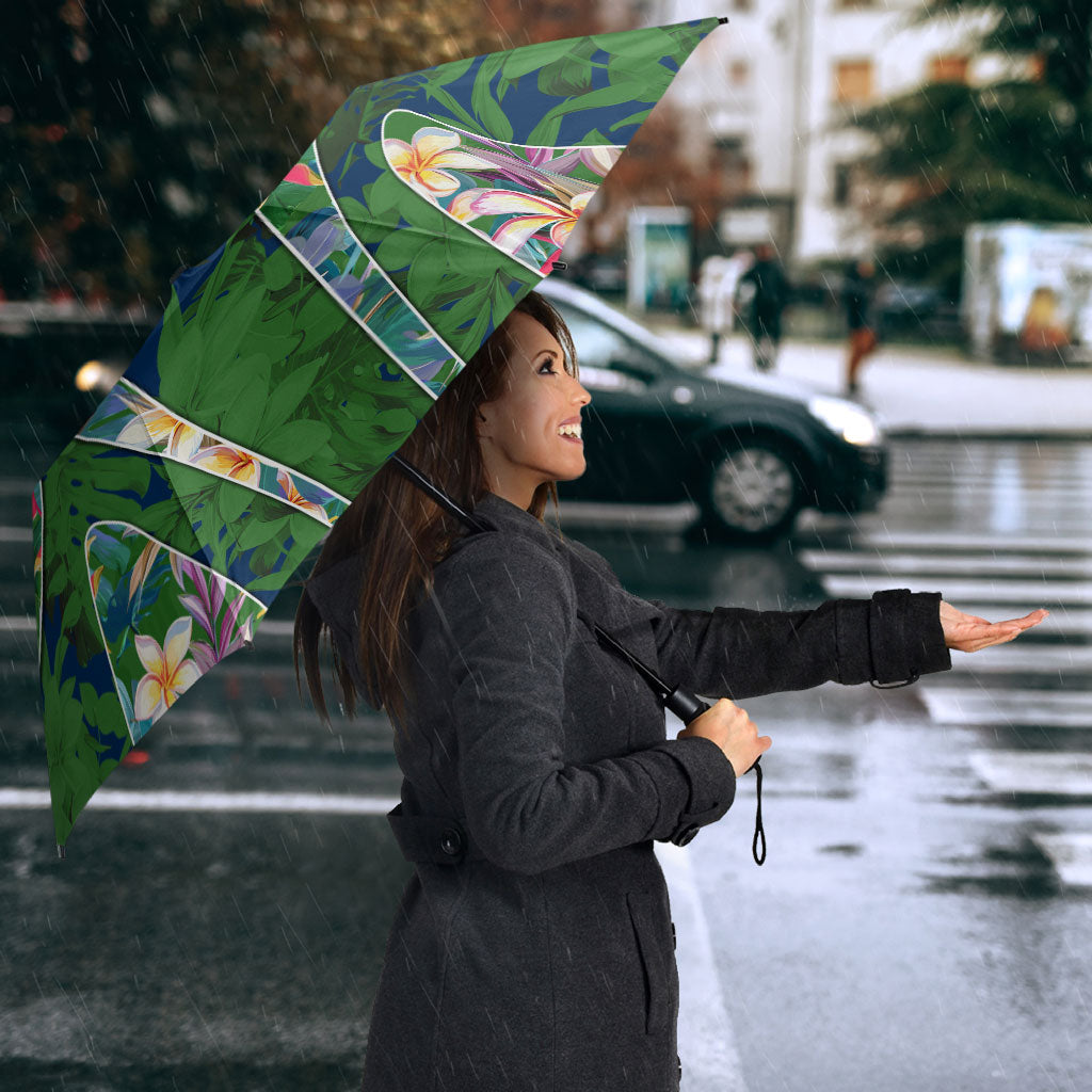 Canberra Raiders Umbrella Tropical Hibiscus Floral Pattern With Green And Navy Accents