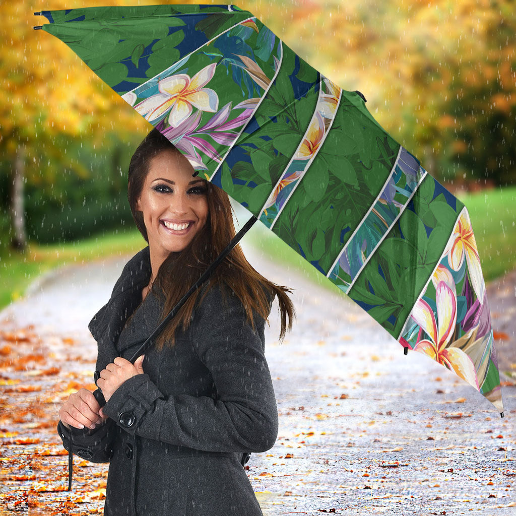 Canberra Raiders Umbrella Tropical Hibiscus Floral Pattern With Green And Navy Accents