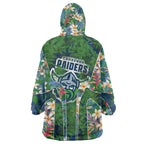 Canberra Raiders Wearable Blanket Hoodie Tropical Hibiscus Floral Pattern With Green And Navy Accents