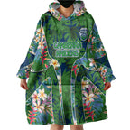 Canberra Raiders Wearable Blanket Hoodie Tropical Hibiscus Floral Pattern With Green And Navy Accents