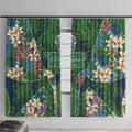 Canberra Raiders Window Curtain Tropical Hibiscus Floral Pattern With Green And Navy Accents