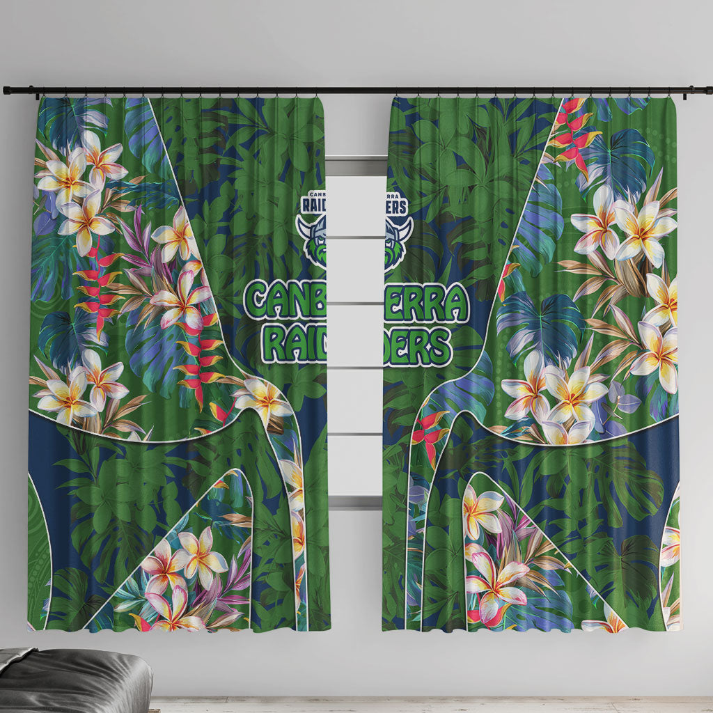 Canberra Raiders Window Curtain Tropical Hibiscus Floral Pattern With Green And Navy Accents