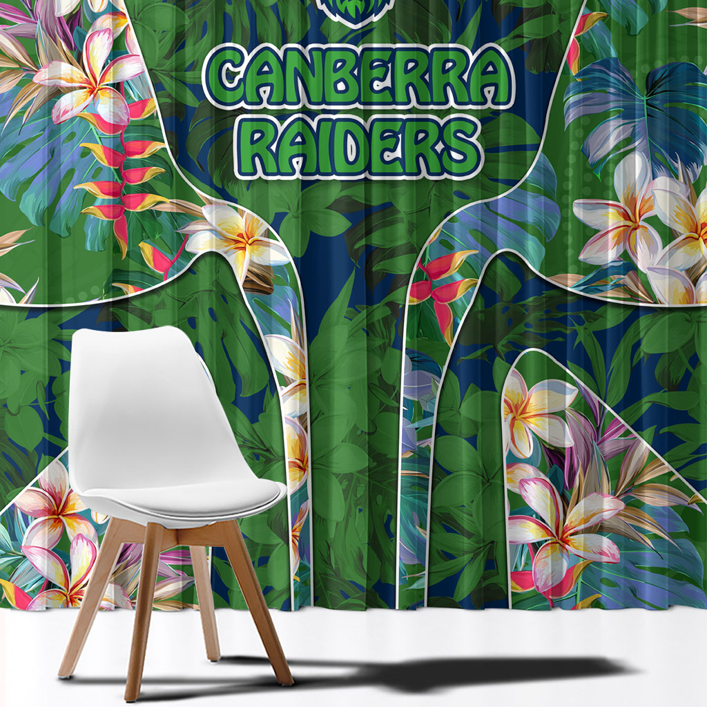 Canberra Raiders Window Curtain Tropical Hibiscus Floral Pattern With Green And Navy Accents