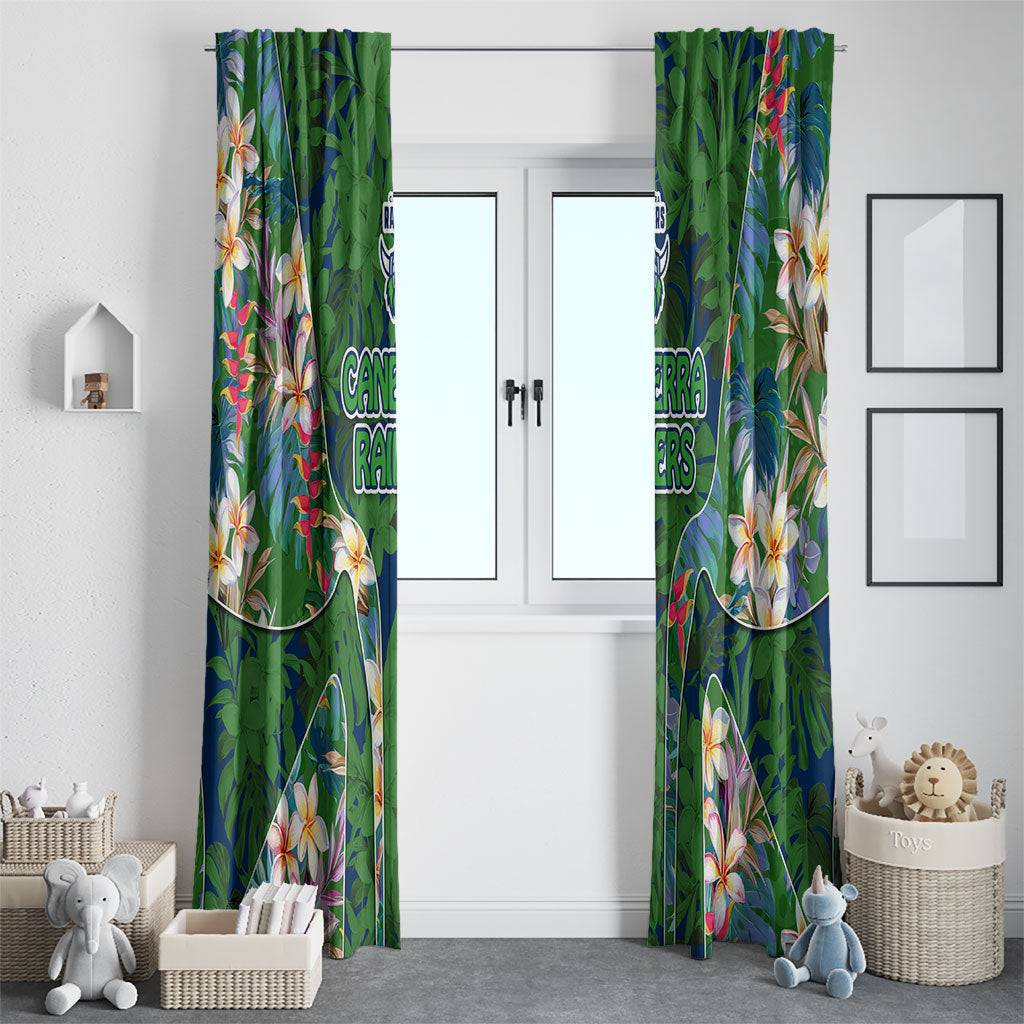 Canberra Raiders Window Curtain Tropical Hibiscus Floral Pattern With Green And Navy Accents