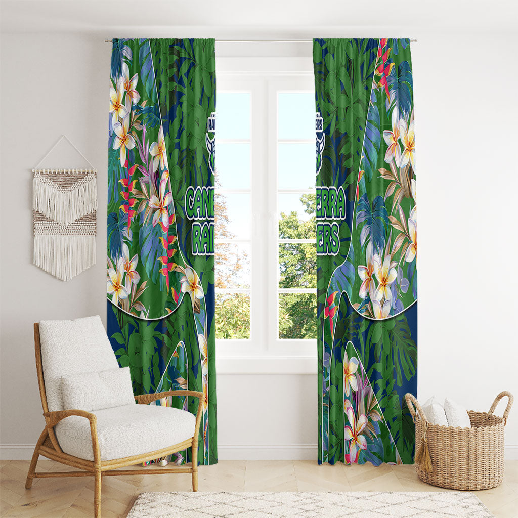 Canberra Raiders Window Curtain Tropical Hibiscus Floral Pattern With Green And Navy Accents