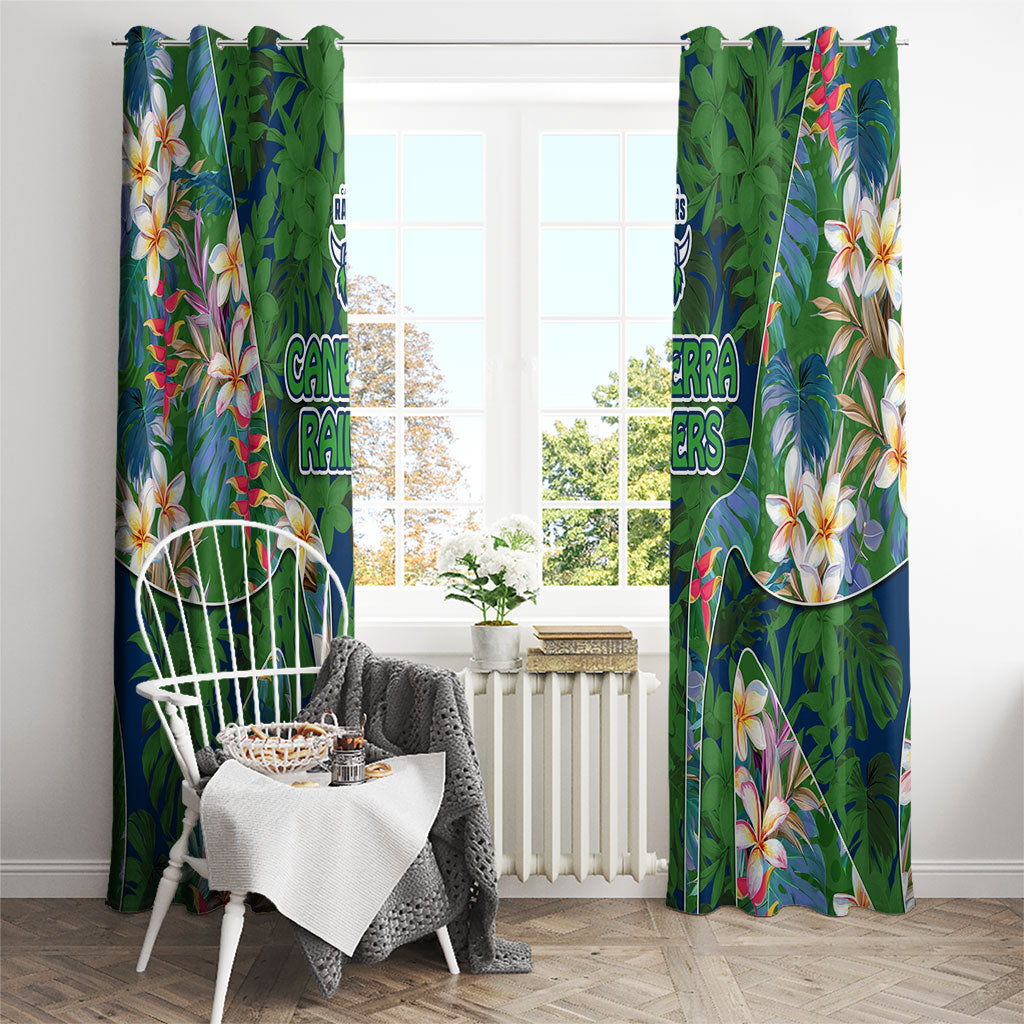 Canberra Raiders Window Curtain Tropical Hibiscus Floral Pattern With Green And Navy Accents