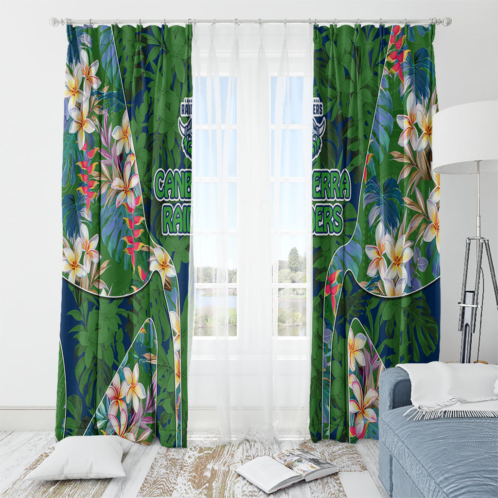 Canberra Raiders Window Curtain Tropical Hibiscus Floral Pattern With Green And Navy Accents