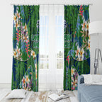 Canberra Raiders Window Curtain Tropical Hibiscus Floral Pattern With Green And Navy Accents