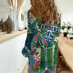 Canberra Raiders Women Casual Shirt Tropical Hibiscus Floral Pattern With Green And Navy Accents