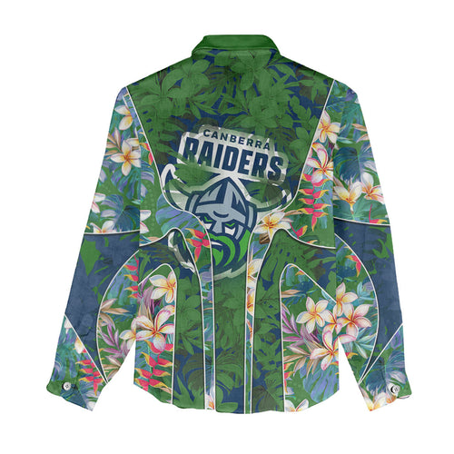 Canberra Raiders Women Casual Shirt Tropical Hibiscus Floral Pattern With Green And Navy Accents