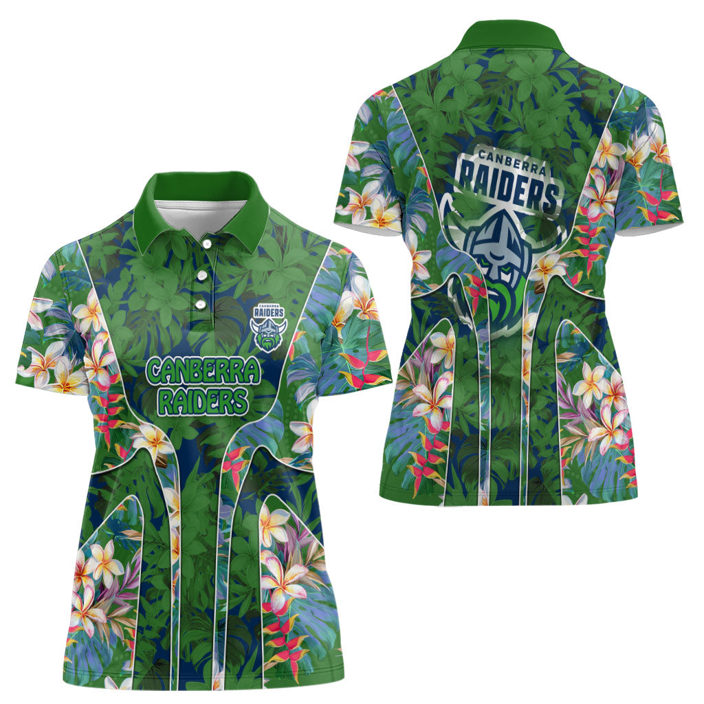 Canberra Raiders Women Polo Shirt Tropical Hibiscus Floral Pattern With Green And Navy Accents
