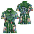 Canberra Raiders Women Polo Shirt Tropical Hibiscus Floral Pattern With Green And Navy Accents