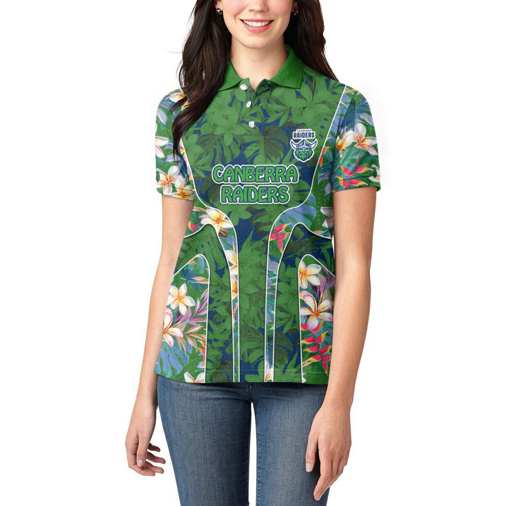 Canberra Raiders Women Polo Shirt Tropical Hibiscus Floral Pattern With Green And Navy Accents