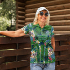 Canberra Raiders Women Polo Shirt Tropical Hibiscus Floral Pattern With Green And Navy Accents
