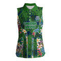 Canberra Raiders Women Sleeveless Polo Shirt Tropical Hibiscus Floral Pattern With Green And Navy Accents