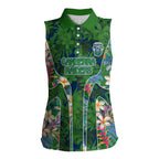Canberra Raiders Women Sleeveless Polo Shirt Tropical Hibiscus Floral Pattern With Green And Navy Accents