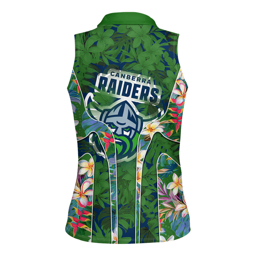 Canberra Raiders Women Sleeveless Polo Shirt Tropical Hibiscus Floral Pattern With Green And Navy Accents