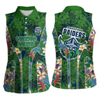 Canberra Raiders Women Sleeveless Polo Shirt Tropical Hibiscus Floral Pattern With Green And Navy Accents