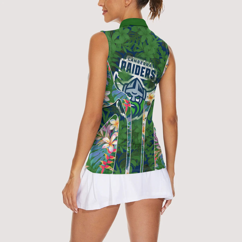 Canberra Raiders Women Sleeveless Polo Shirt Tropical Hibiscus Floral Pattern With Green And Navy Accents