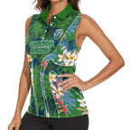 Canberra Raiders Women Sleeveless Polo Shirt Tropical Hibiscus Floral Pattern With Green And Navy Accents