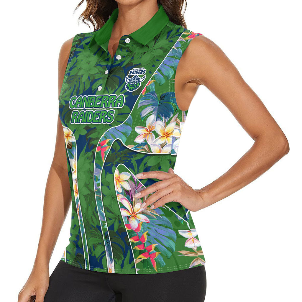 Canberra Raiders Women Sleeveless Polo Shirt Tropical Hibiscus Floral Pattern With Green And Navy Accents