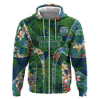 Canberra Raiders Zip Hoodie Tropical Hibiscus Floral Pattern With Green And Navy Accents