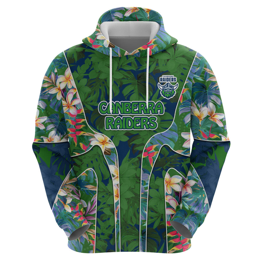 Canberra Raiders Zip Hoodie Tropical Hibiscus Floral Pattern With Green And Navy Accents