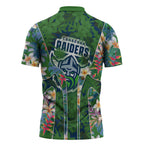 Canberra Raiders Zipper Polo Shirt Tropical Hibiscus Floral Pattern With Green And Navy Accents