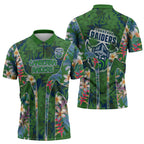 Canberra Raiders Zipper Polo Shirt Tropical Hibiscus Floral Pattern With Green And Navy Accents