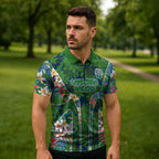 Canberra Raiders Zipper Polo Shirt Tropical Hibiscus Floral Pattern With Green And Navy Accents