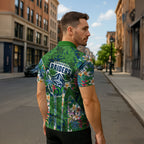 Canberra Raiders Zipper Polo Shirt Tropical Hibiscus Floral Pattern With Green And Navy Accents