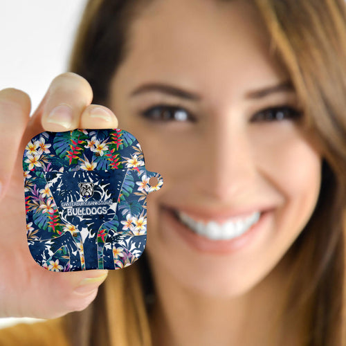 Canterbury-Bankstown Bulldogs AirPods Case Tropical Hibiscus Floral Pattern With Blue And White Accents