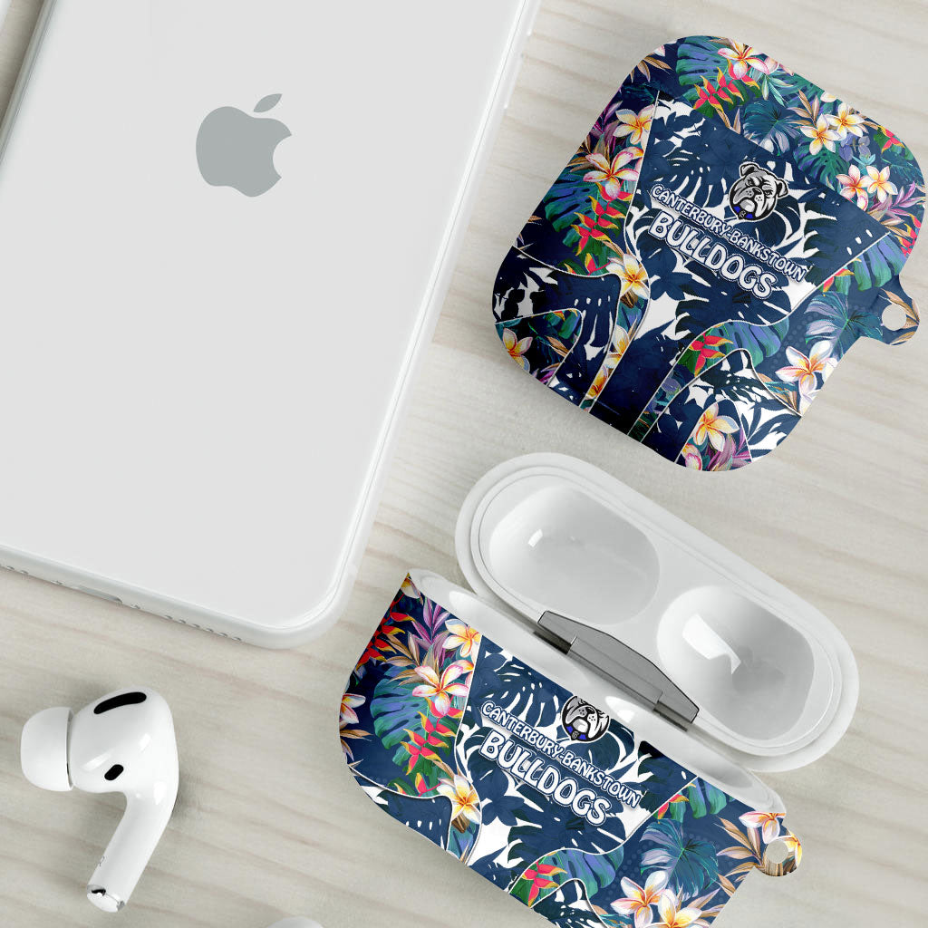 Canterbury-Bankstown Bulldogs AirPods Case Tropical Hibiscus Floral Pattern With Blue And White Accents