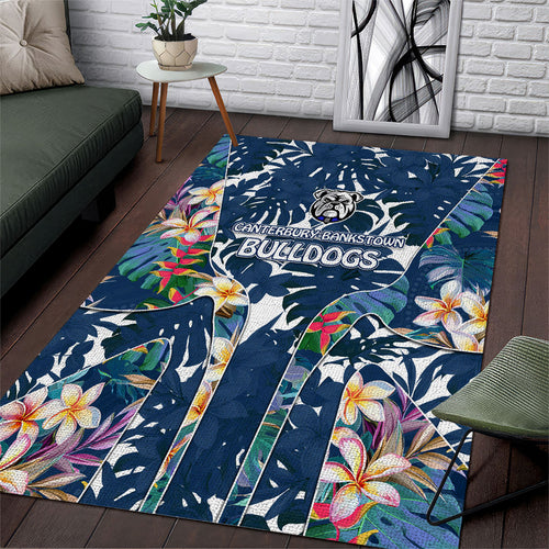 Canterbury-Bankstown Bulldogs Area Rug Tropical Hibiscus Floral Pattern With Blue And White Accents