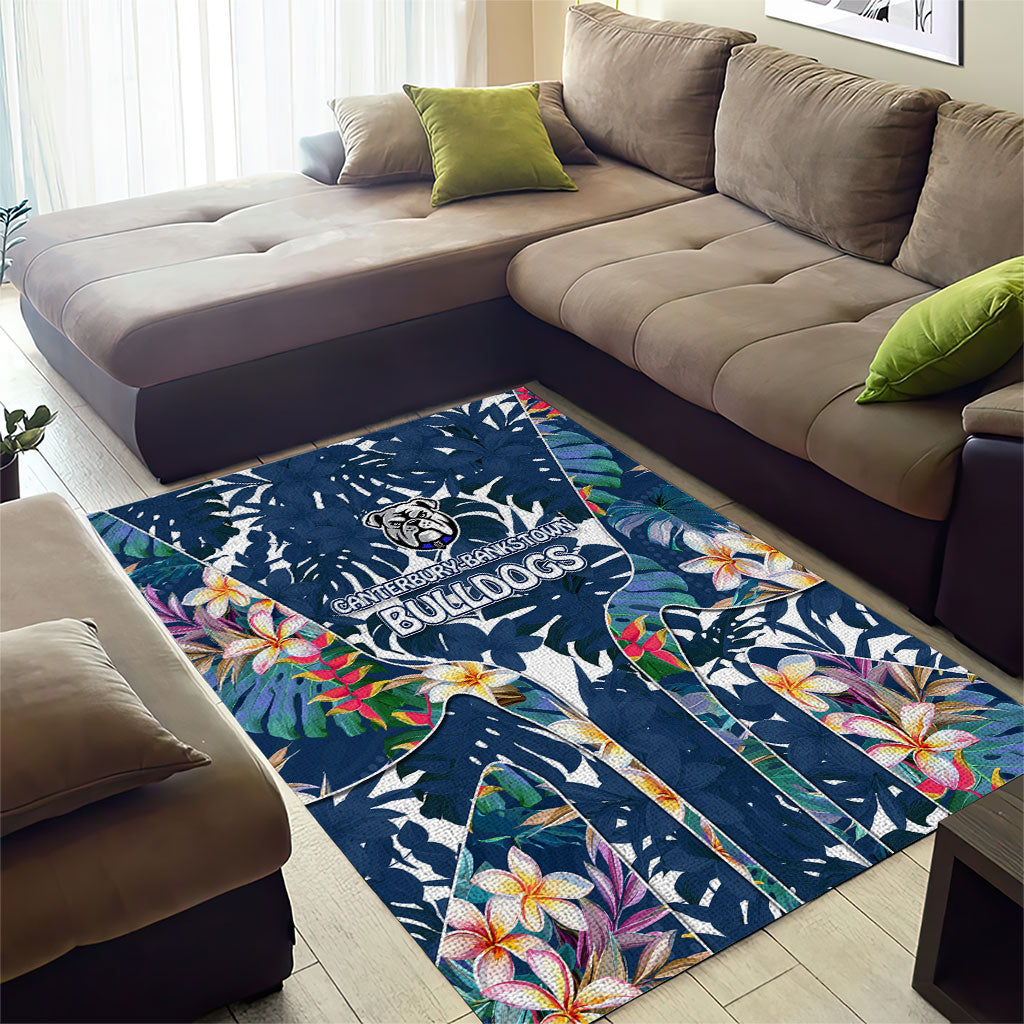 Canterbury-Bankstown Bulldogs Area Rug Tropical Hibiscus Floral Pattern With Blue And White Accents