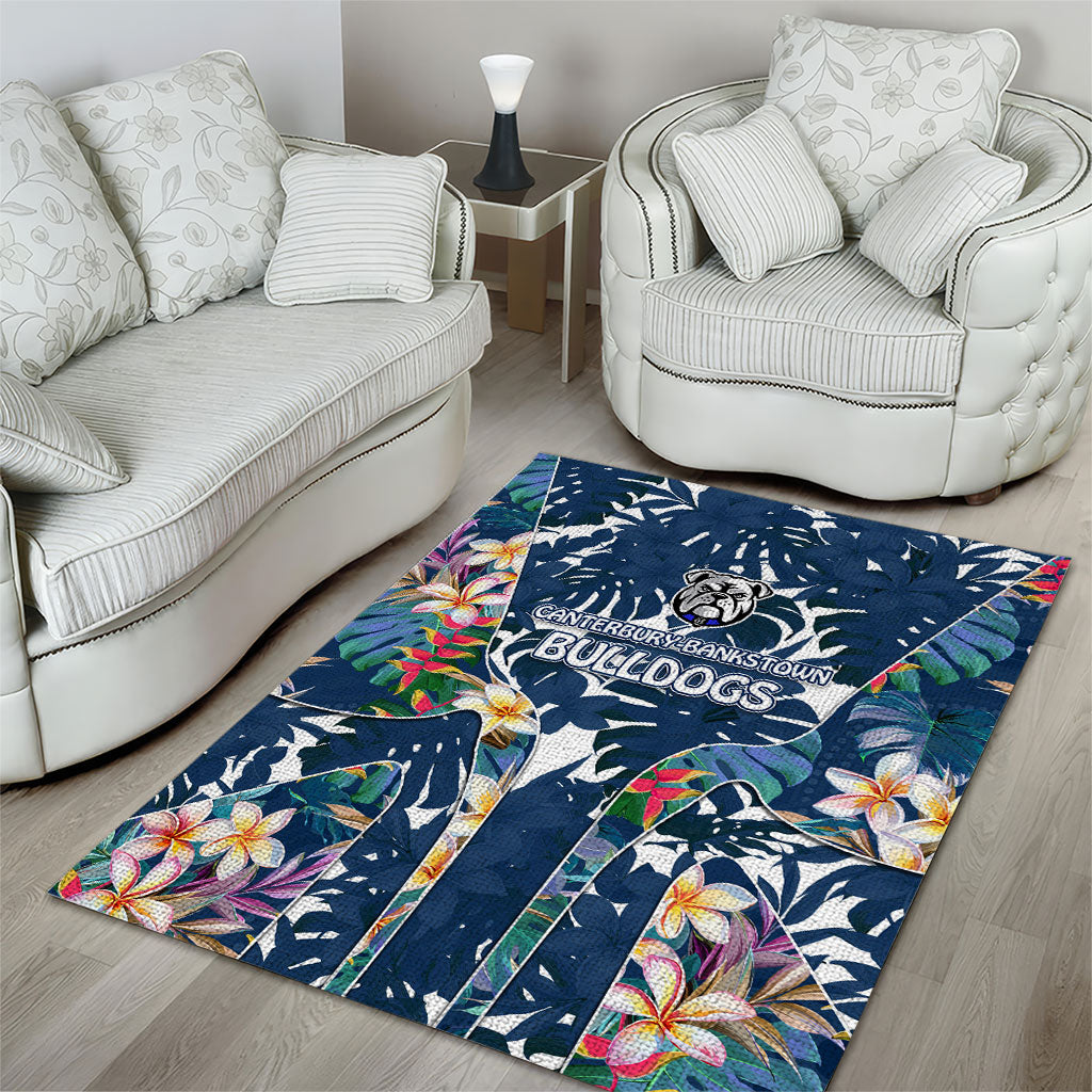 Canterbury-Bankstown Bulldogs Area Rug Tropical Hibiscus Floral Pattern With Blue And White Accents