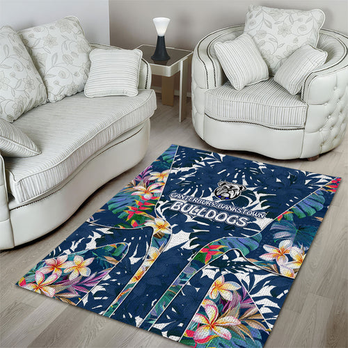 Canterbury-Bankstown Bulldogs Area Rug Tropical Hibiscus Floral Pattern With Blue And White Accents
